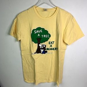 Save a Tree Eat a Beaver Wild Beaver Saloon Souvenir Cotton T-shirt, Size Medium